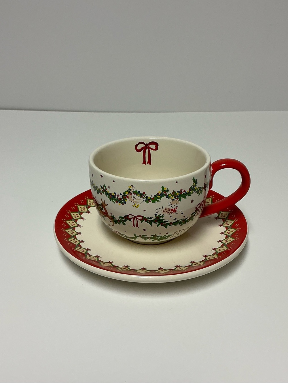 Cath Kidson Christmas Cup & Saucer Set Festive Garland & Animals Retro Design